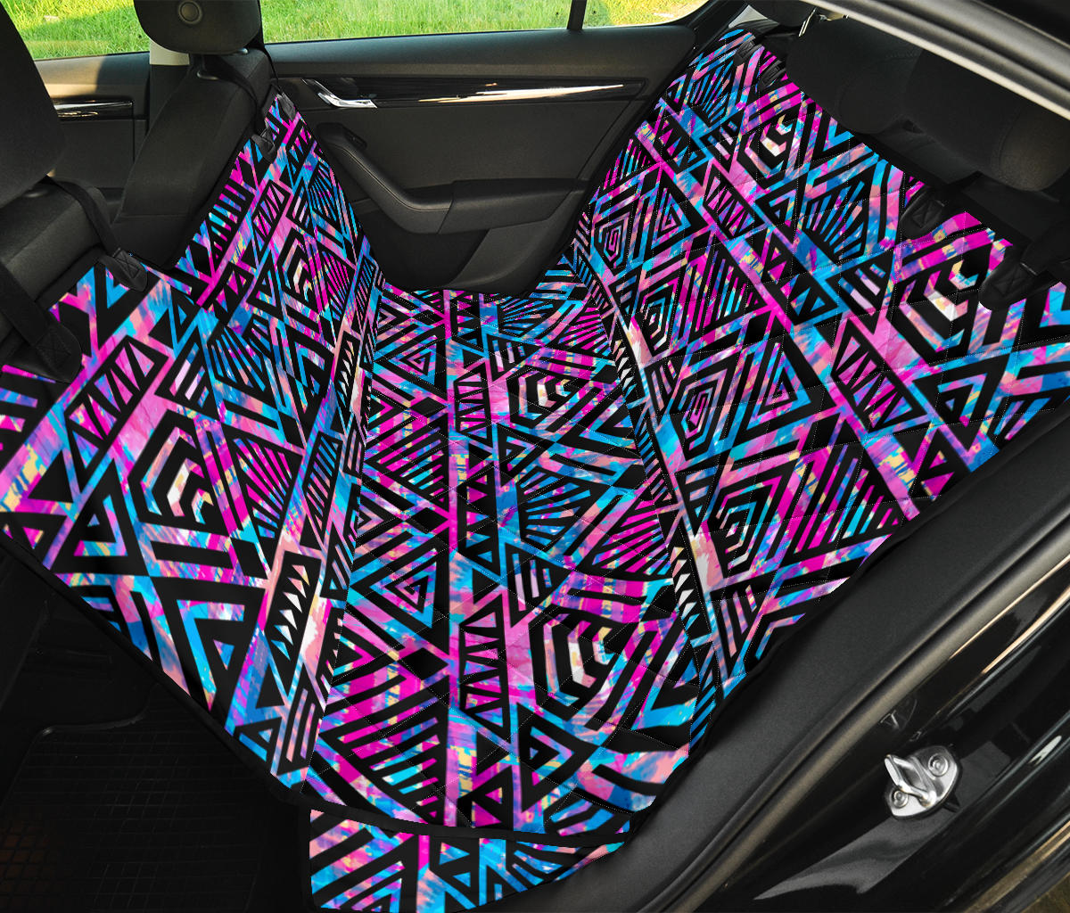 Blue Pink Abstract Tribal Car Back Seat Pet Cover