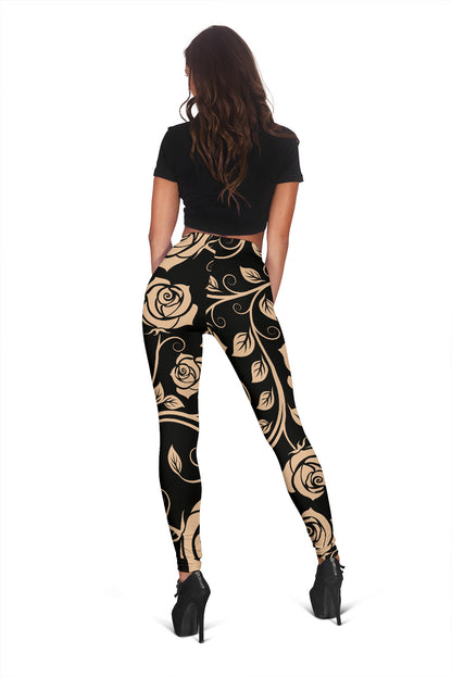 Tan Roses Decor Leggings