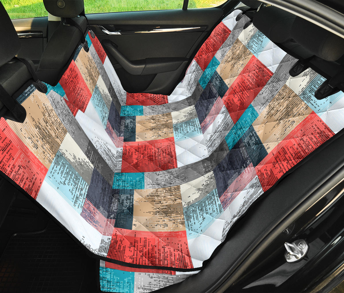 Red White Abstract Blocks Car Back Seat Pet Cover