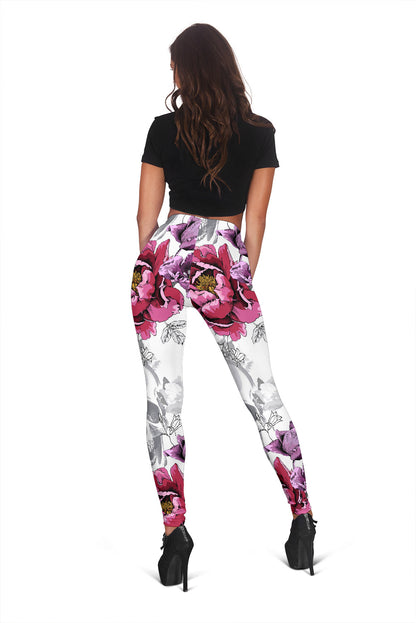 White Skulls & Flowers Leggings