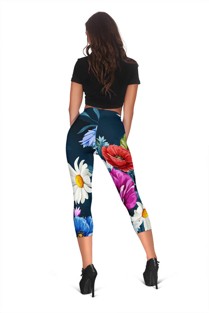 Colorful Flowers Capri Leggings