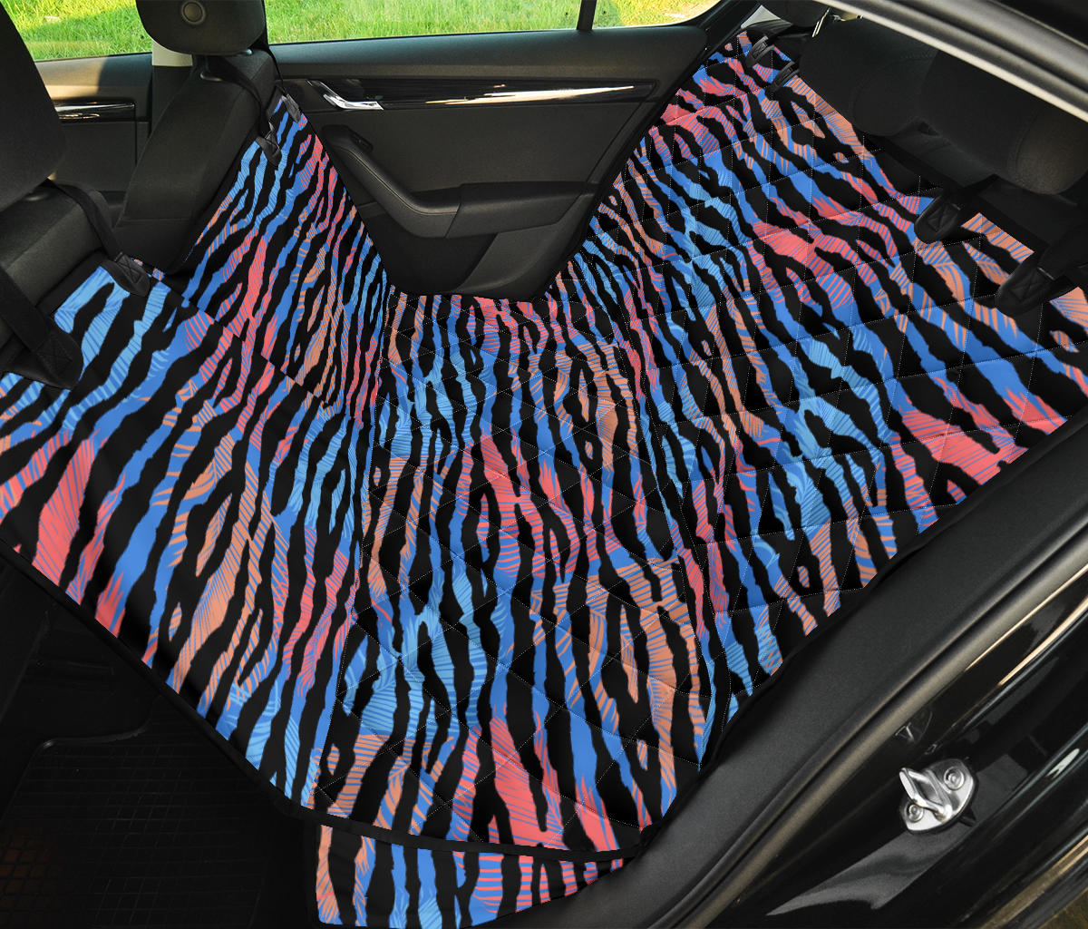Blue Orange Abstract Stripes Car Back Seat Pet Cover