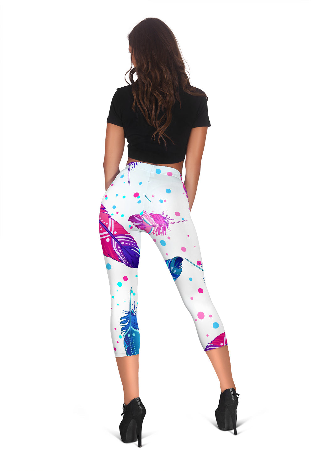 Pink & Purple Feathers Capri Legiings