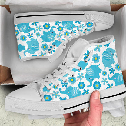 Floral elephant high-top shoes, sole view