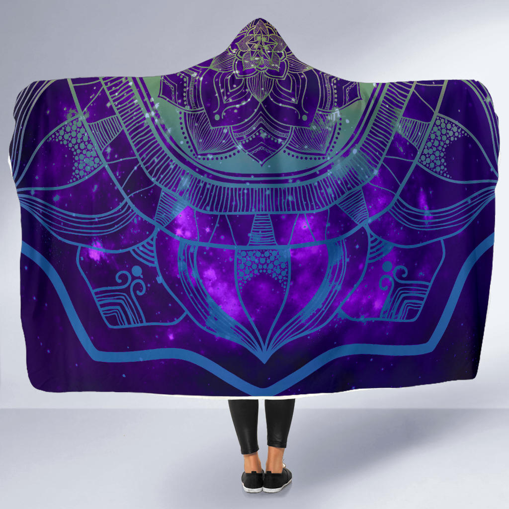 Blue Green Purple Mandala Hooded Blanket