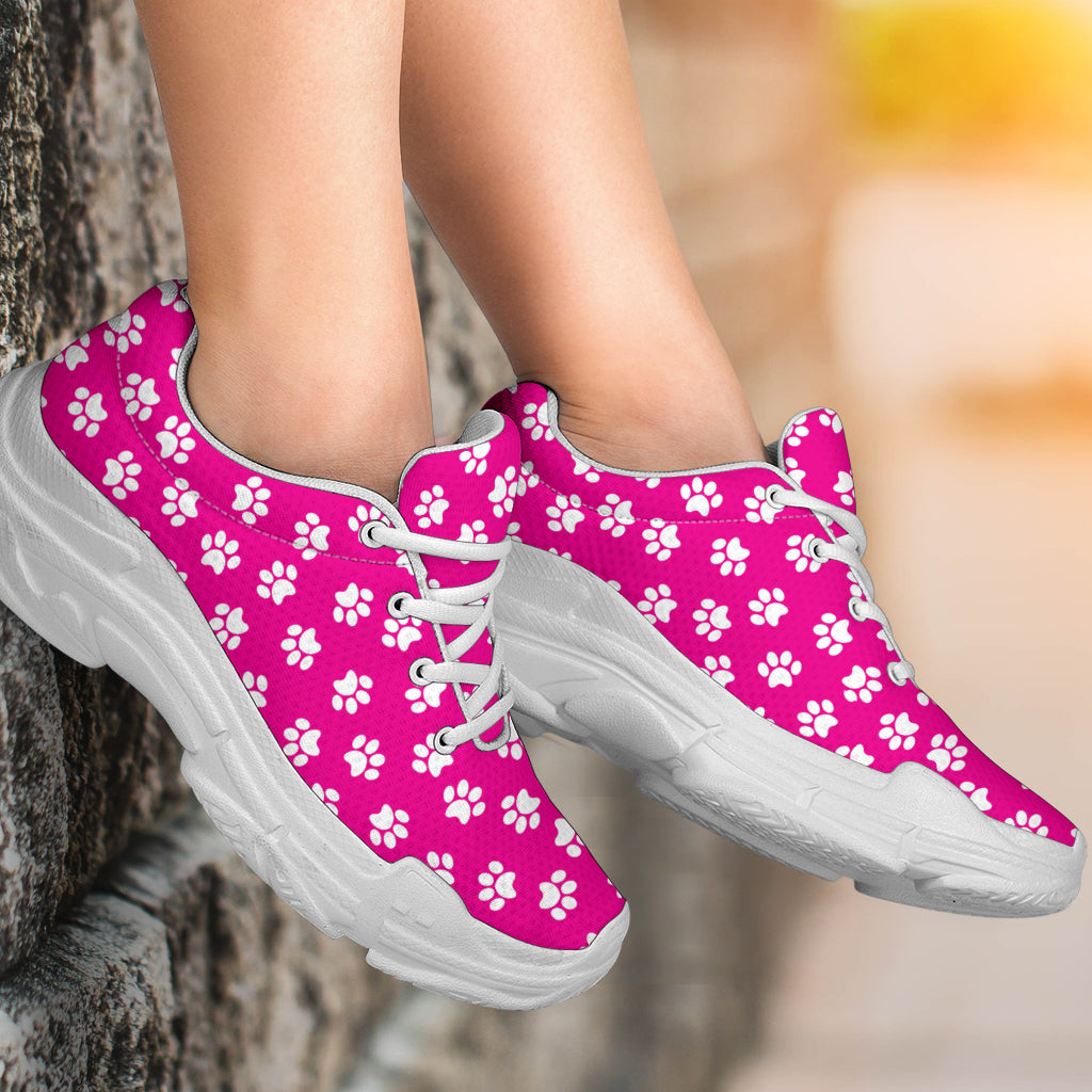 Paw Print Hot Pink Chunky Sneakers (White) – product image 5