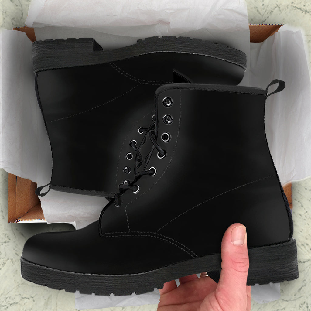 Custom All Black Boots, Printed Custom Shoes, Women's Boots, Vegan Leather Combat Boots, Classic Boot, Lace Up Boot , Casual Boots Women