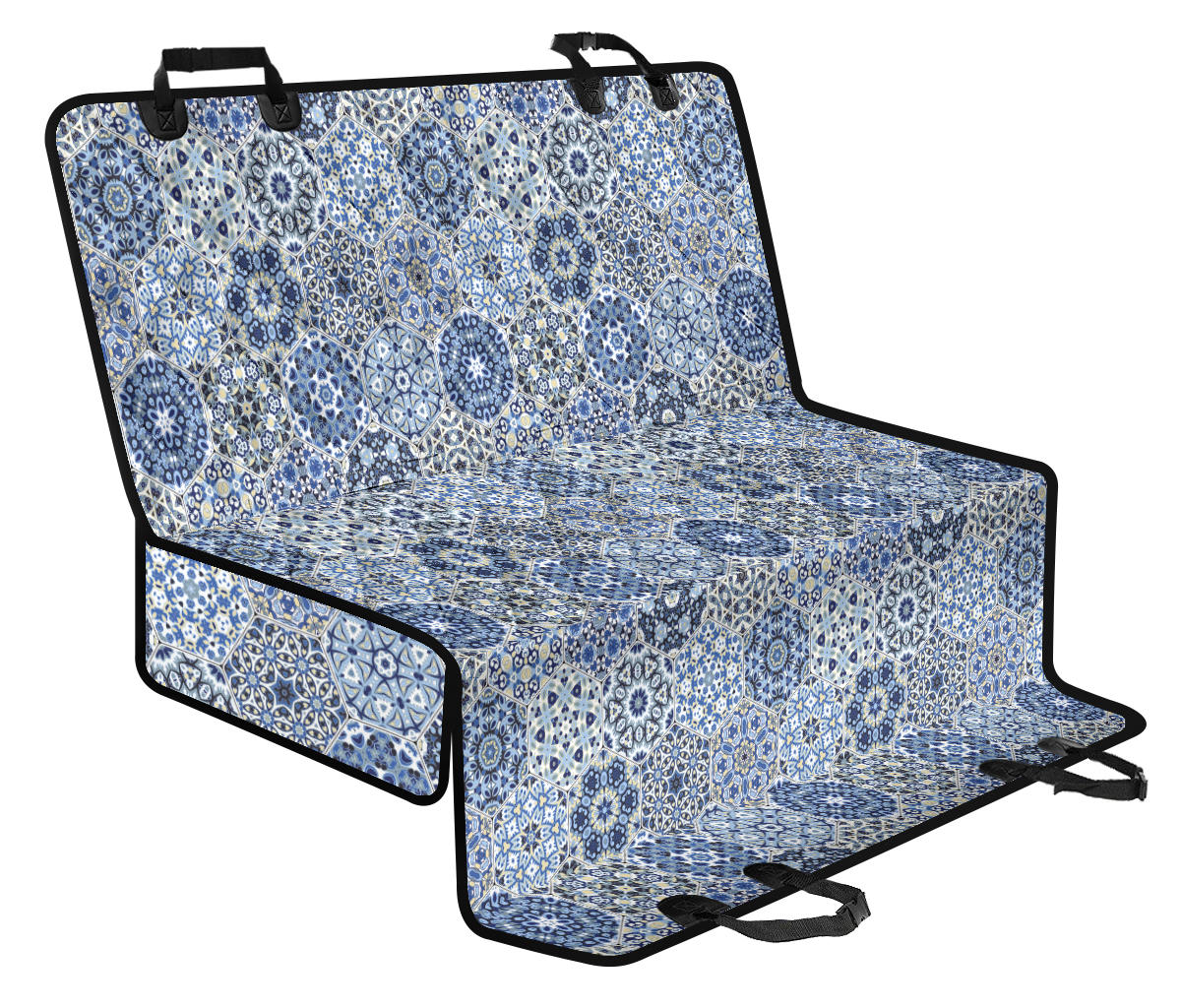 Blue Mandalas Honeycomb Car Back Seat Pet Cover