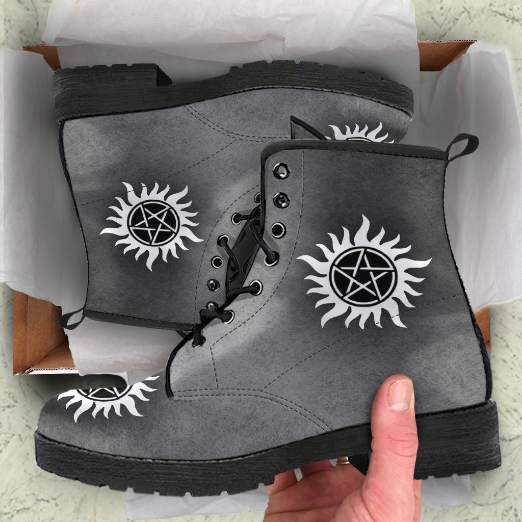 Custom Design Supernatural Shoes, Printed Custom Shoes, Women's Boots, Vegan Leather Combat Boots, Classic Boot, Lace Up Boot , Casual Boots Women