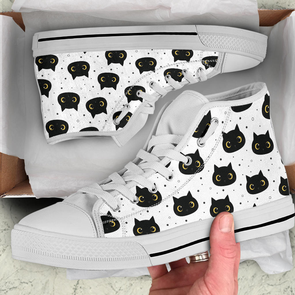 Black Cat Shoes - High Top Sneakers for Women