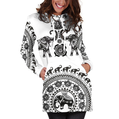 White Twin Elephants - Hoodie Dress