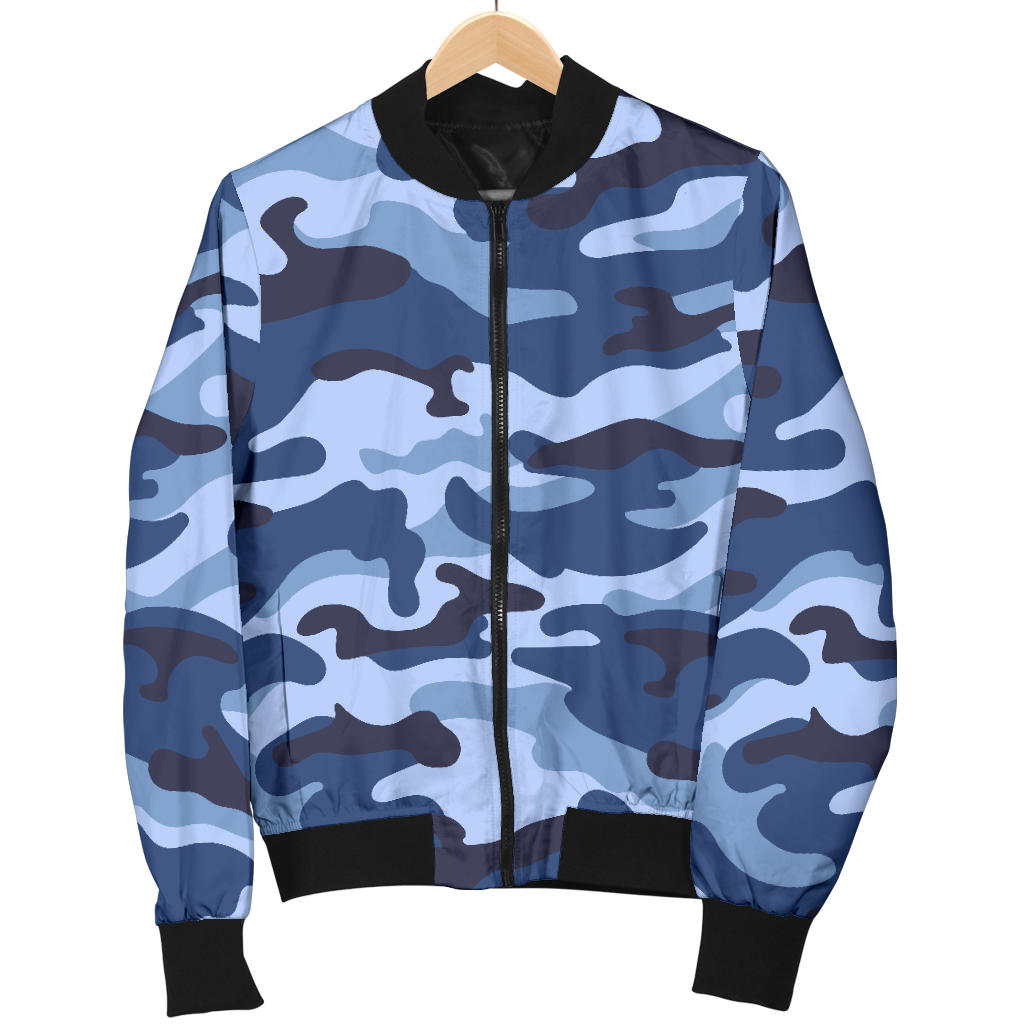 Womens Blue Camouflage Bomber Jacket