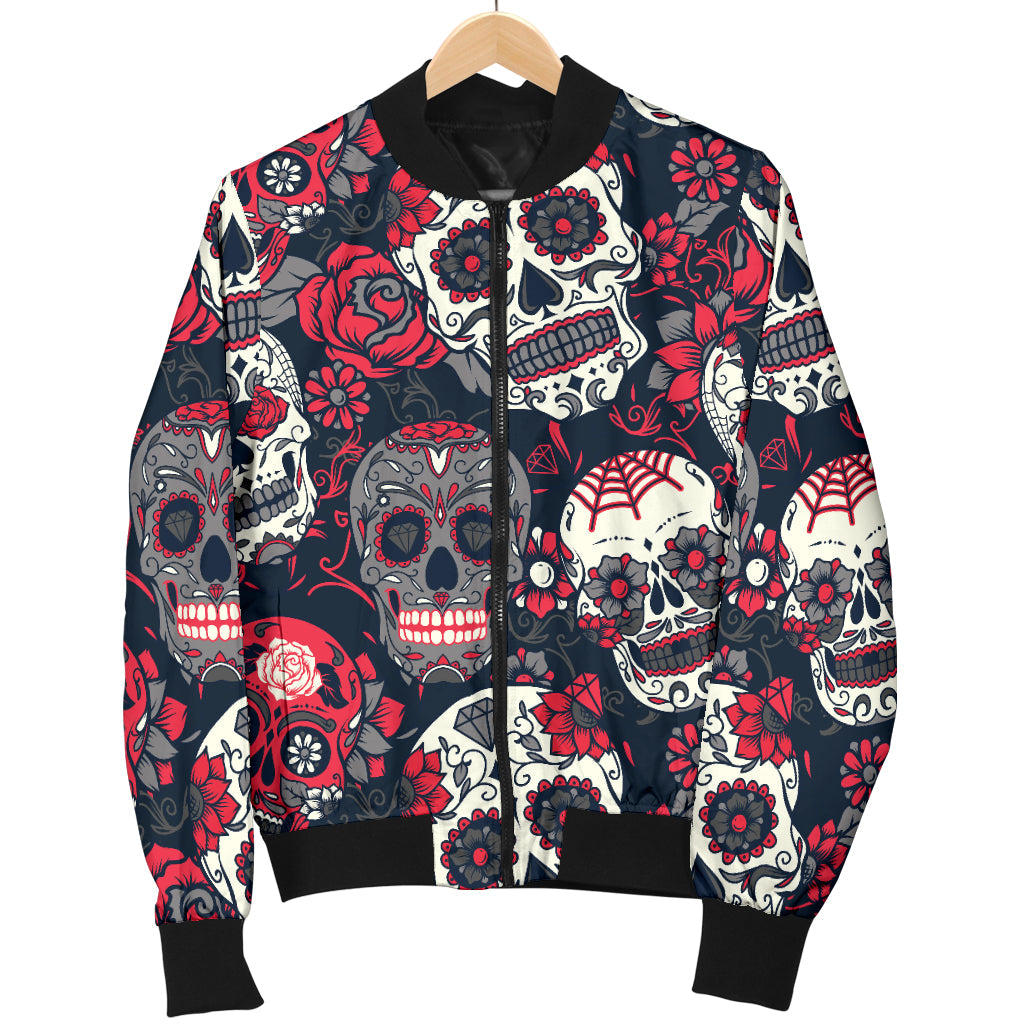 Womens Sugar Skulls & Roses Bomer Jacket