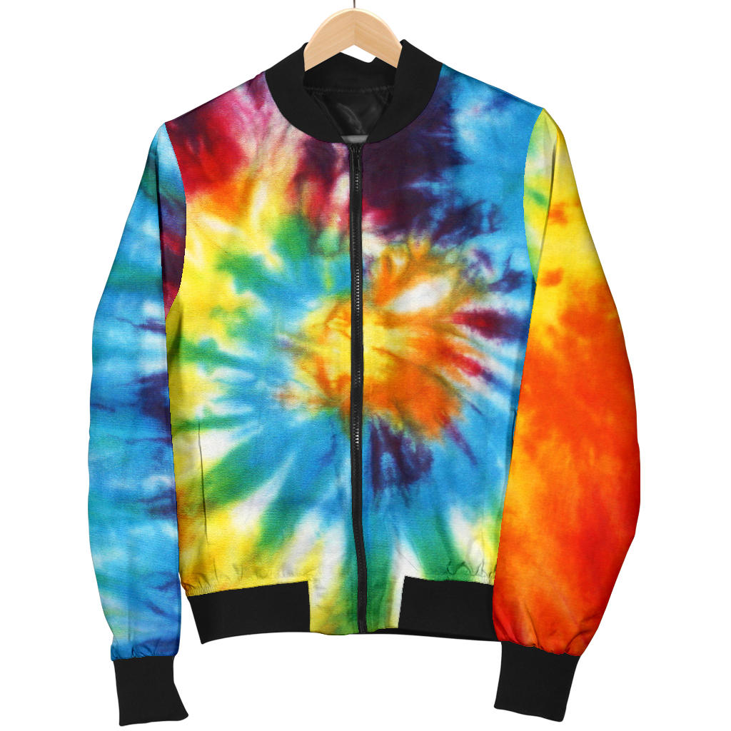 Womens Colorful Tie Dye Abstract Art Bomber Jacket