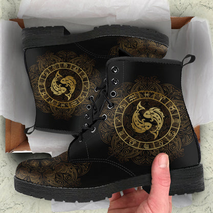 Pisces zodiac printed boots, side product view