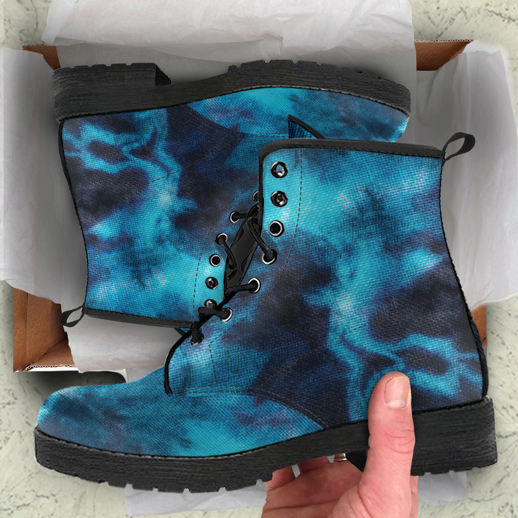 Bold Turquoise Womans Boots, Fashion Combat Boots, Vegan Leather Boots, Custom Shoes, Custom Boots, Cool Shoes