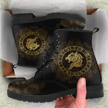 Gold Leo Zodiac Printed Boots