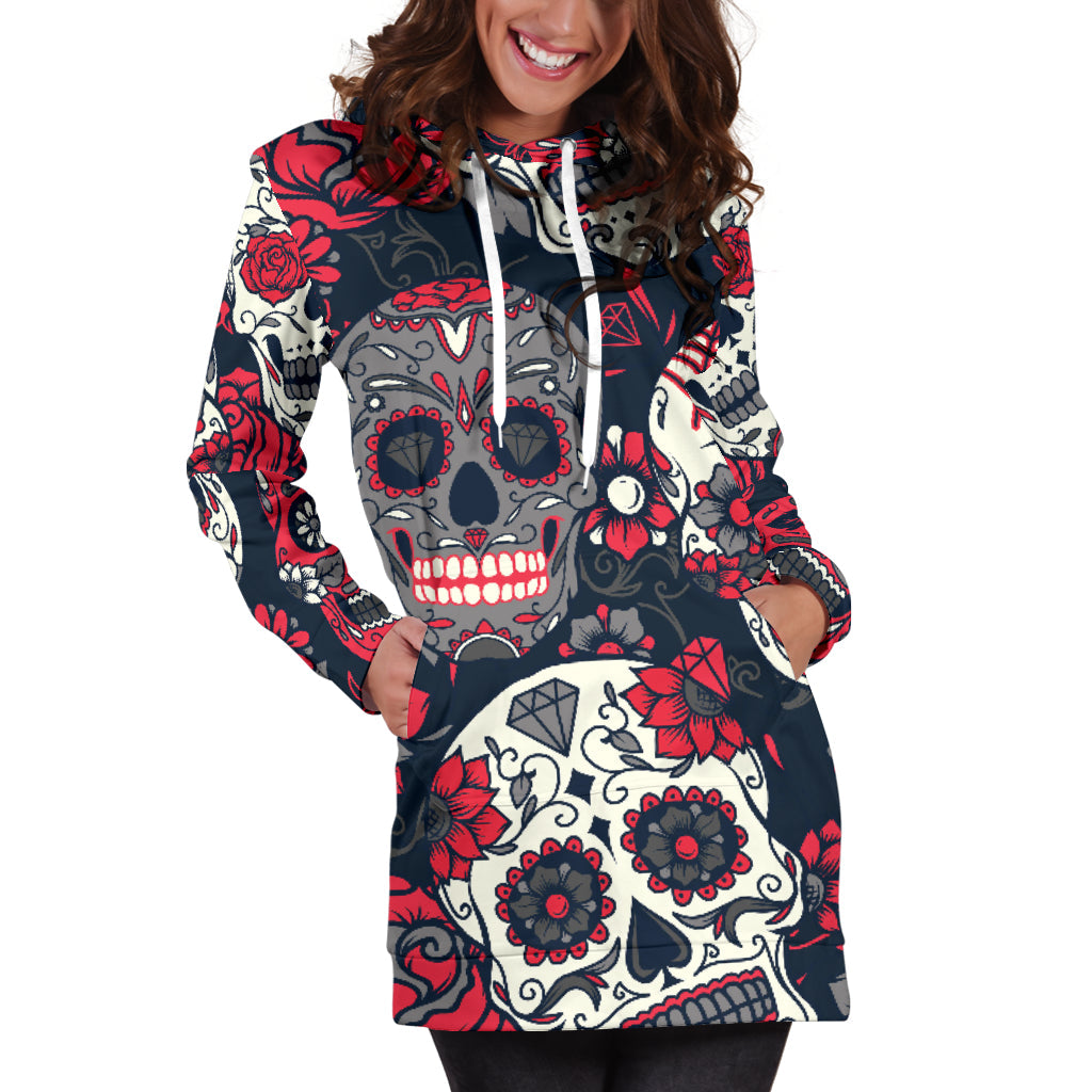 Sugar Skulls & Roses Womens Hoodie Dress