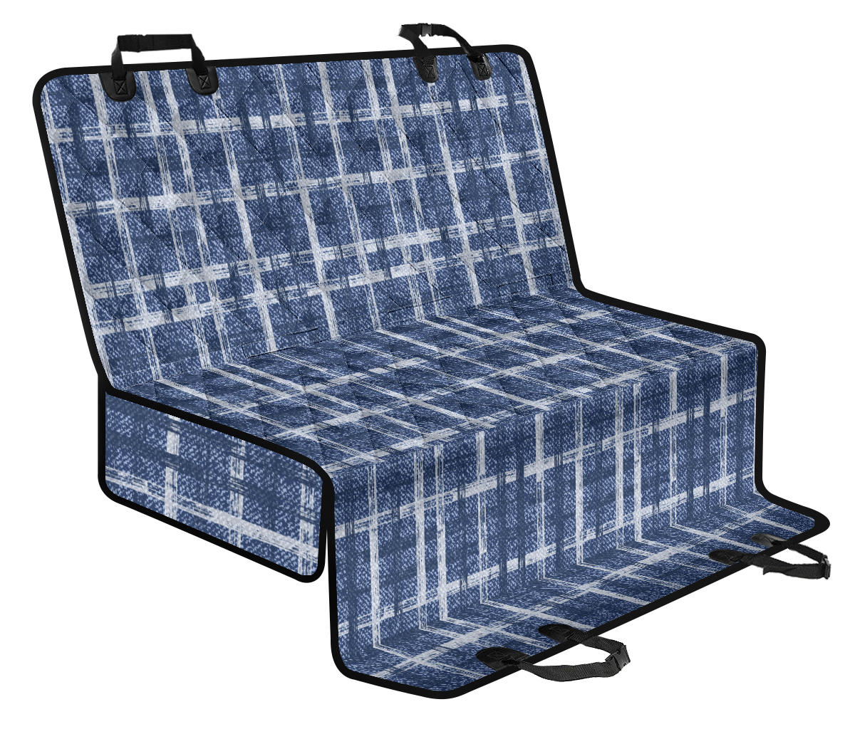 Denim Blue Plaid Car Back Seat Pet Cover