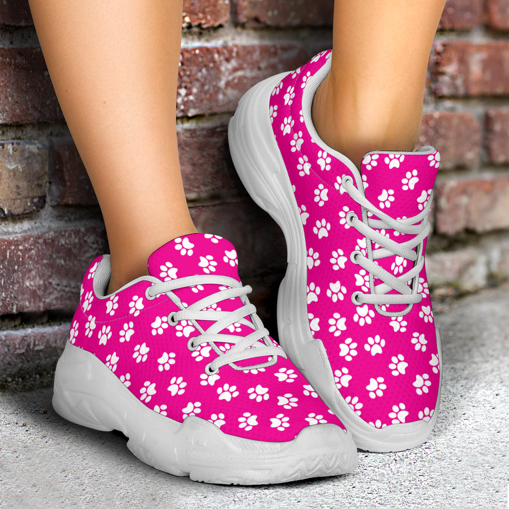 Paw Print Hot Pink Chunky Sneakers (White) – product image 6