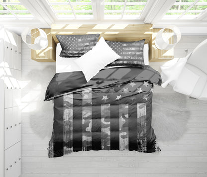 Grey American Flag Camouflage Bedding Set