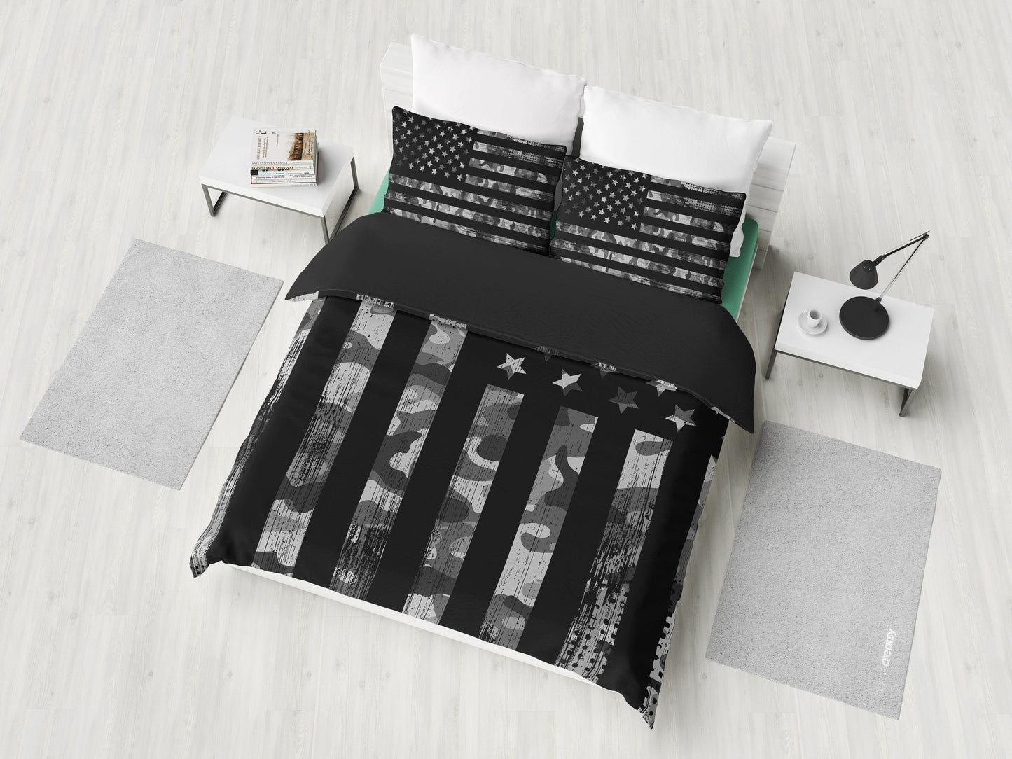 Grey American Flag Camouflage Bedding Set