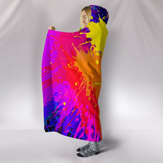 Colorflu Paint Splatter Abstract Art Hooded Blanket