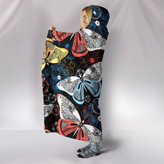 Colorful Butterflies Decor Hooded Blanket