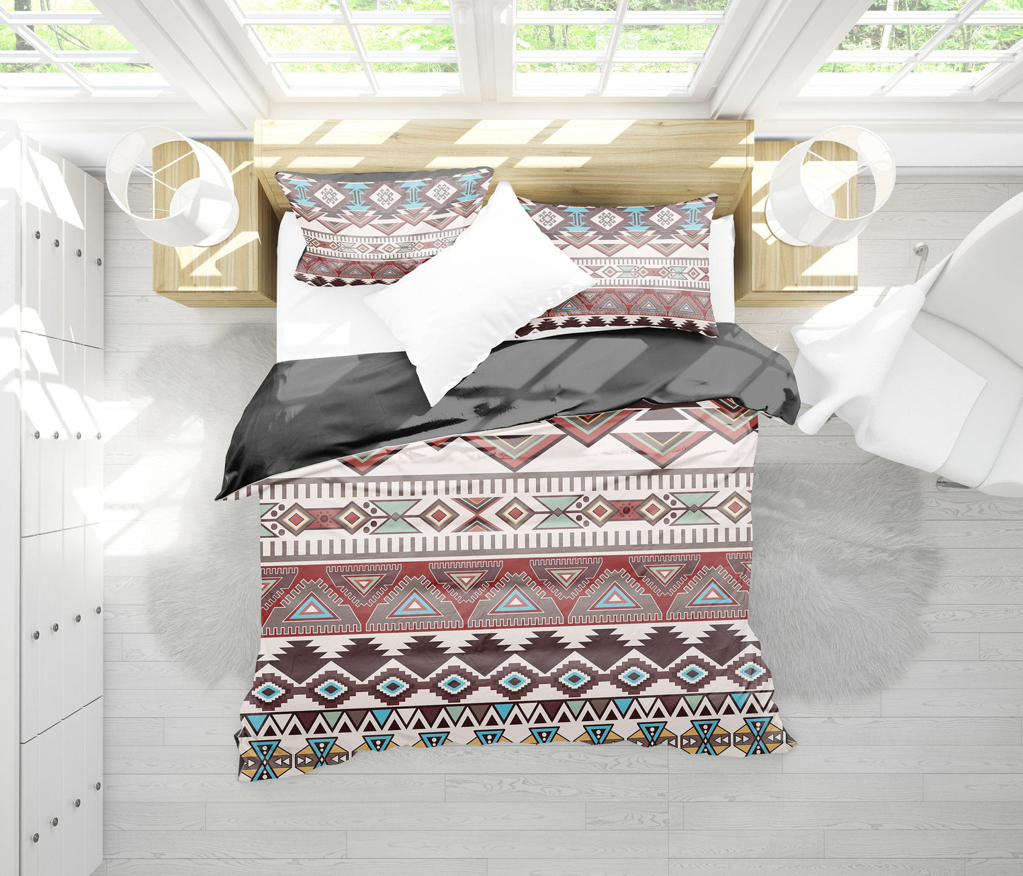 Brown Boho Aztec Bedding Set