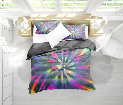 Colorful Neon Tie Dye Black Bedding Set