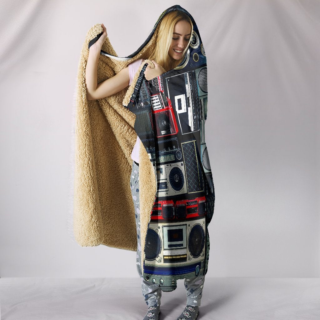 Vintage Boombox Stereos Hooded Blanket