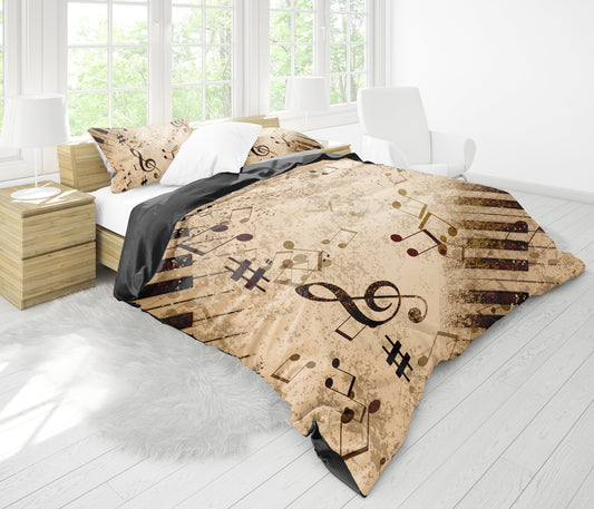 Vintage Piano Musical Notes Bedding Set