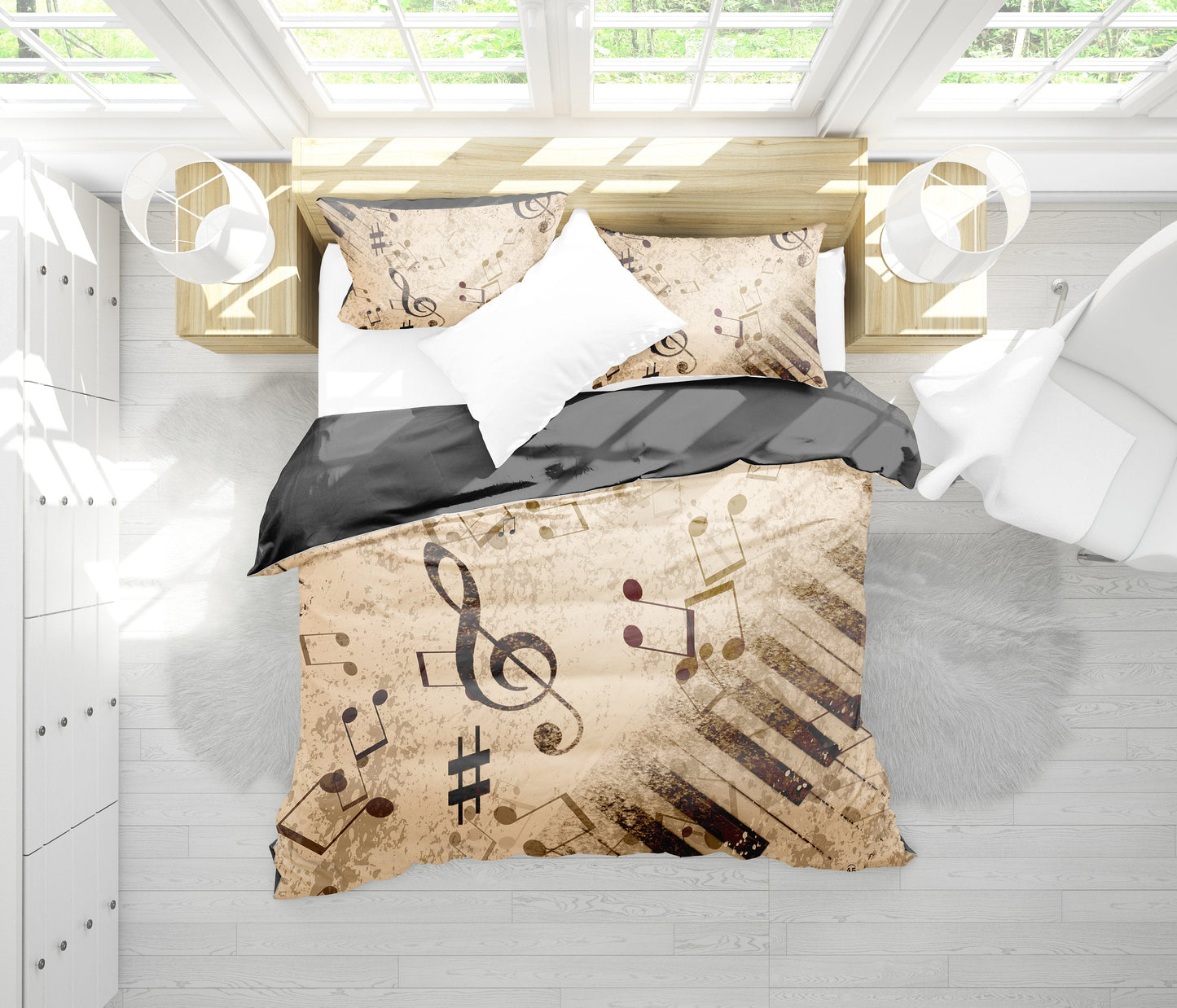 Vintage Piano Musical Notes Bedding Set