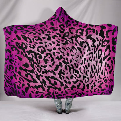 Purple Pink Leopard Print Hooded Blanket