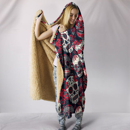 Sugar Skulls & Roses Hooded Blanket