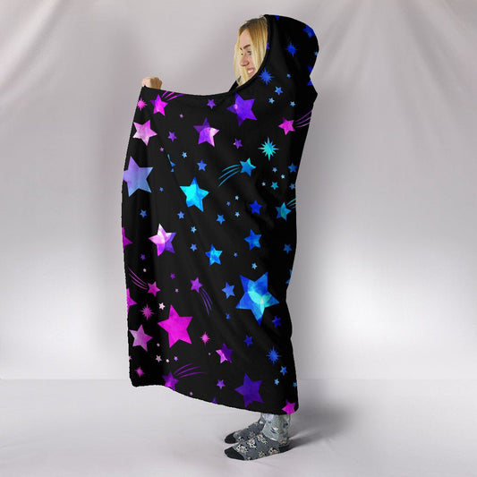 Pink & Purple Stars Hooded Blanket