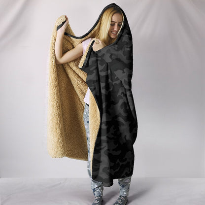 Dark Grey Camouflage Hooded Blanket