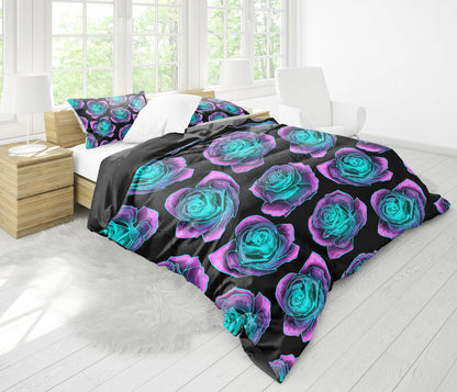 Neon Pink Roses Bedding Set