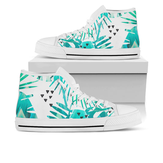 Light Green Teal Floral High Top Shoes