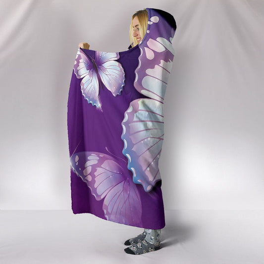 Purple Butterflies Hooded Blanket