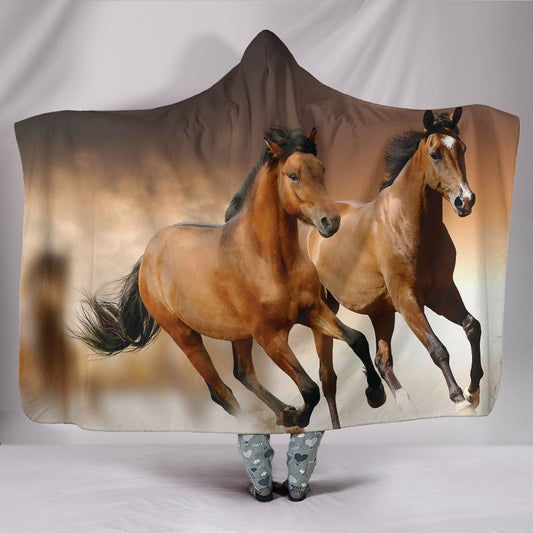 Running Horses Hooded Blanket