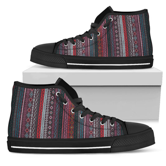 Red Boho Stripes High Top Shoes