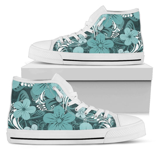 Light Green Teal Aloha Flowers High Top Shoes