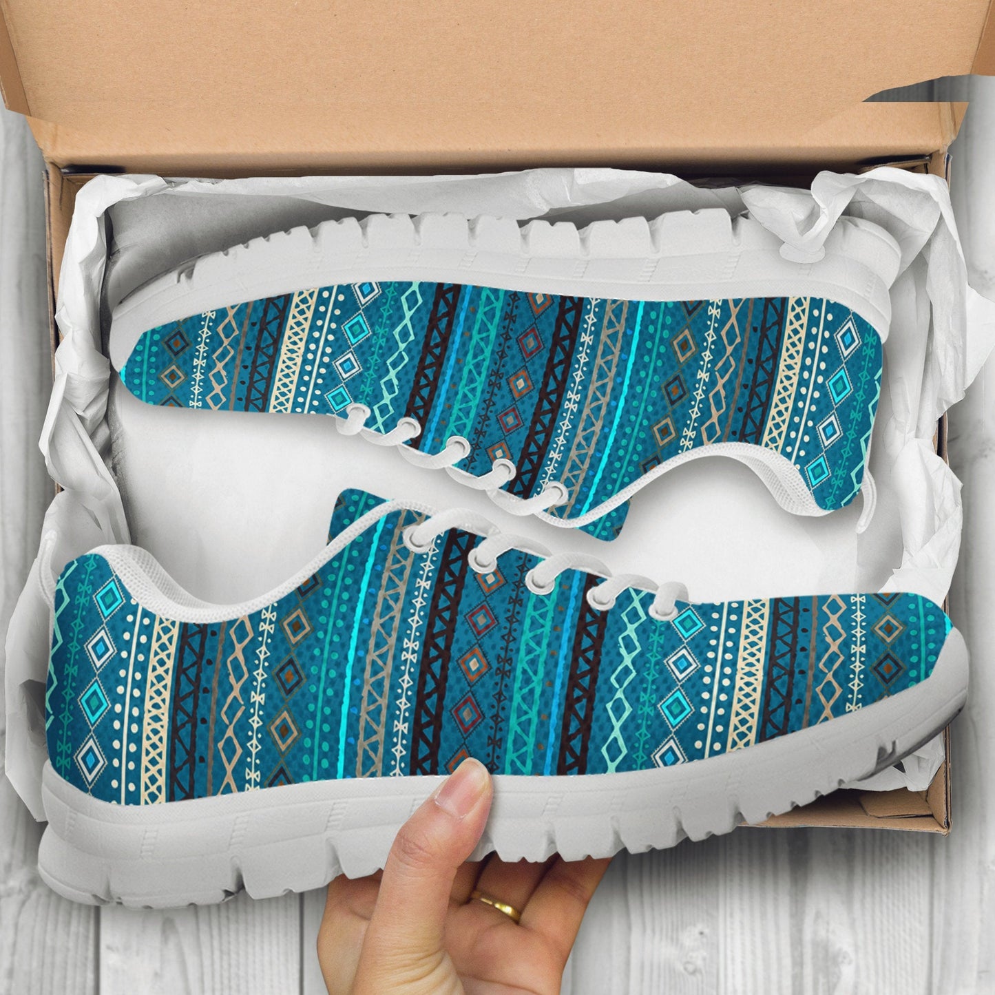 Ligh Green Teal Boho Stripes Sneakers
