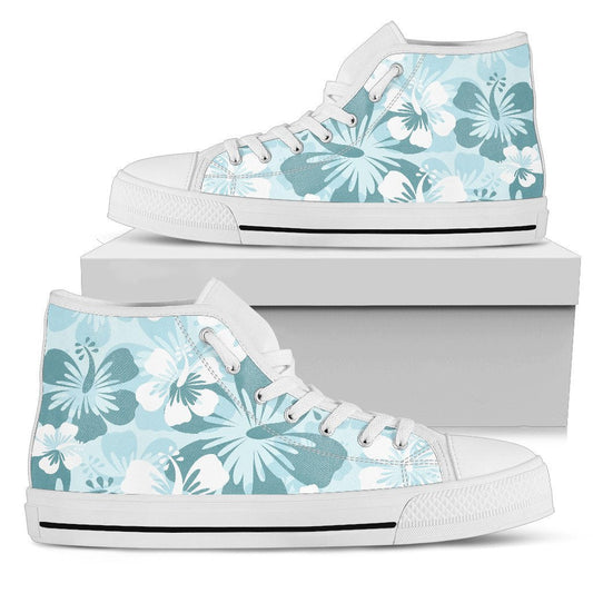 Light Green Teal Aloha Flowers High Top Shoes