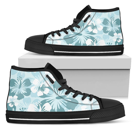 Light Green Teal Aloha Flowers High Top Shoes