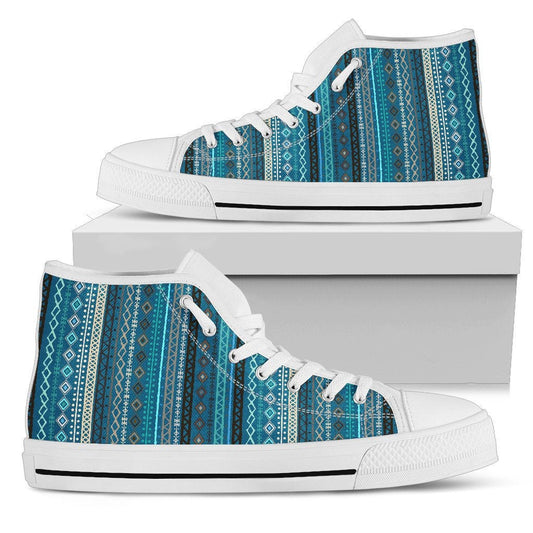 Light Green Teal Boho Stripes High Top Shoes