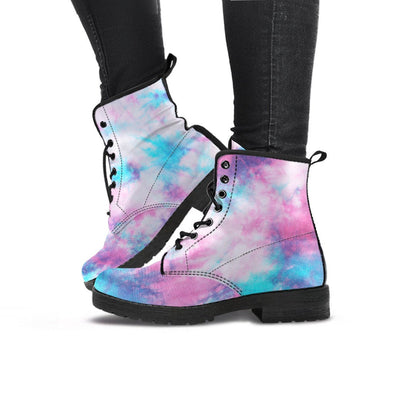 Blue & Pink Cotton Candy Womens Boots, Fashion Combat Boots, Vegan Leather Boots, Custom Shoes, Custom Boots, Cool Shoes