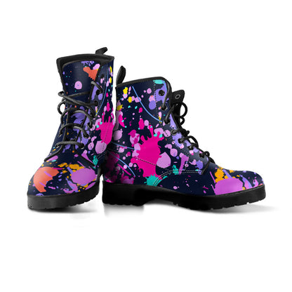 Colorful Paint Drip Abstract Art Womens Boots, Fashion Combat Boots, Vegan Leather Boots, Custom Shoes, Custom Boots, Cool Shoes