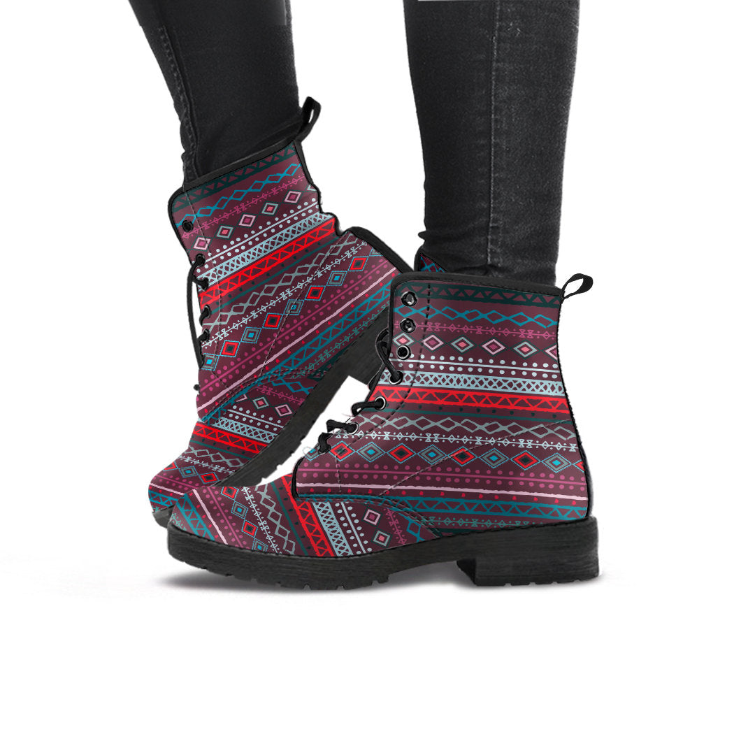 Red Boho Stripe Womens Boots